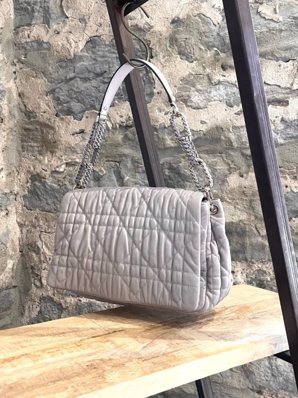 Christian Dior Grey Cannage Gaufre Delices Leather Flap Shoulder Bag